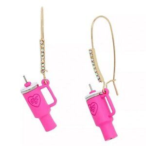 Betsey Johnson Stanley Cup Earrings Crystal Pink NWT